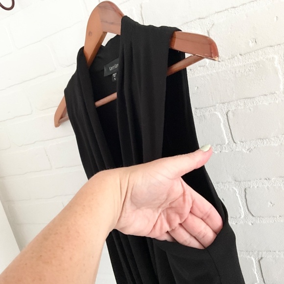 Karen Kane Maxi Jumpsuit Black Wide leg Draped surplice lined top Stretched Sz S - Picture 6 of 16